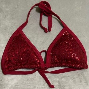 Sequin Halter Bikini Top - Red